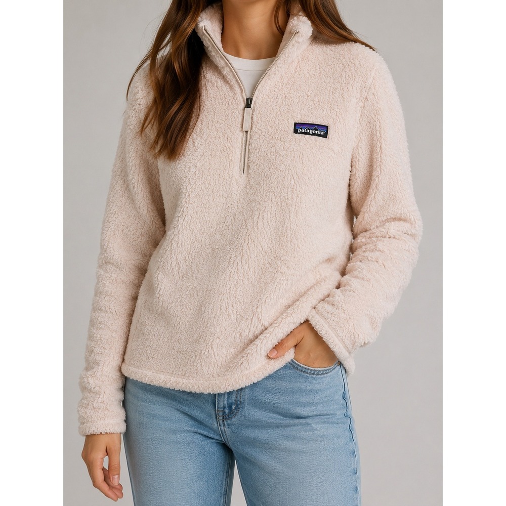Patagonia Los Gatos 1/4 Zip Fleece Pullover Women M Cream Blush Sweater Designer